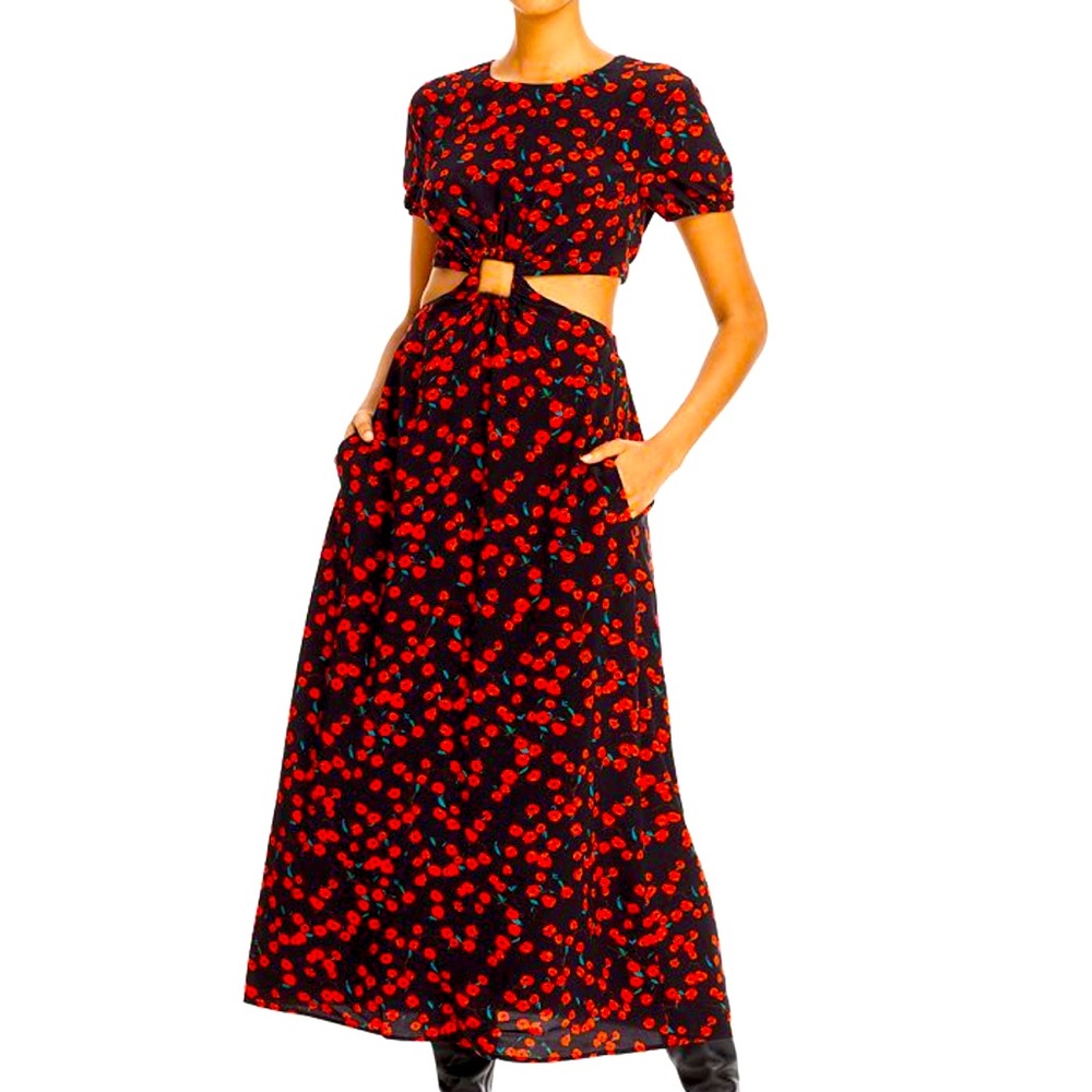 Staud Calypso cutout floral print crepe midi dress